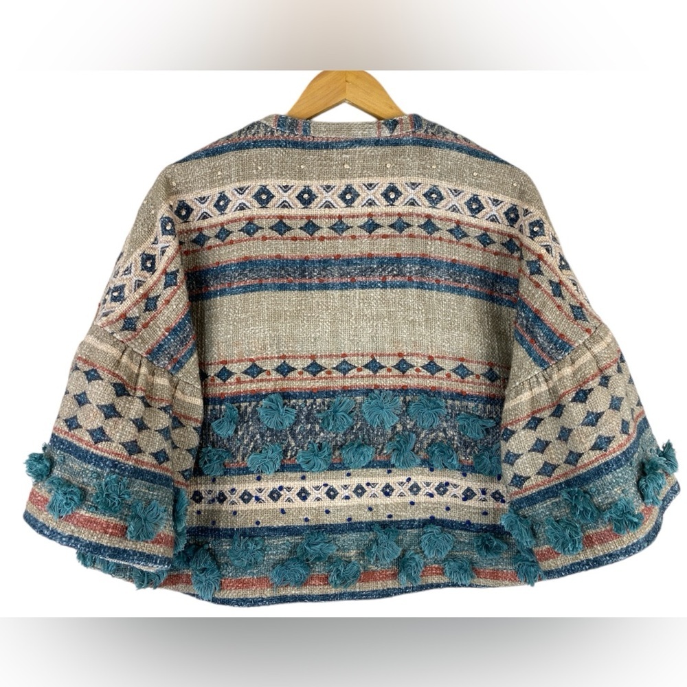 Anthropologie TRYB Kuta Textured Kimono Jacket In Blu Motif Size Small NWOT - Picture 6 of 16
